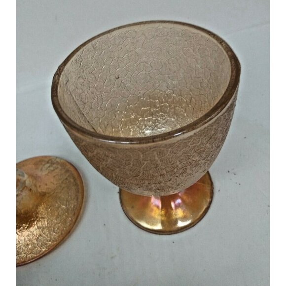 Jeannette Marigold Crackle Textured Candy Compote Jar - Lidded 1930's - Picture 3 of 9